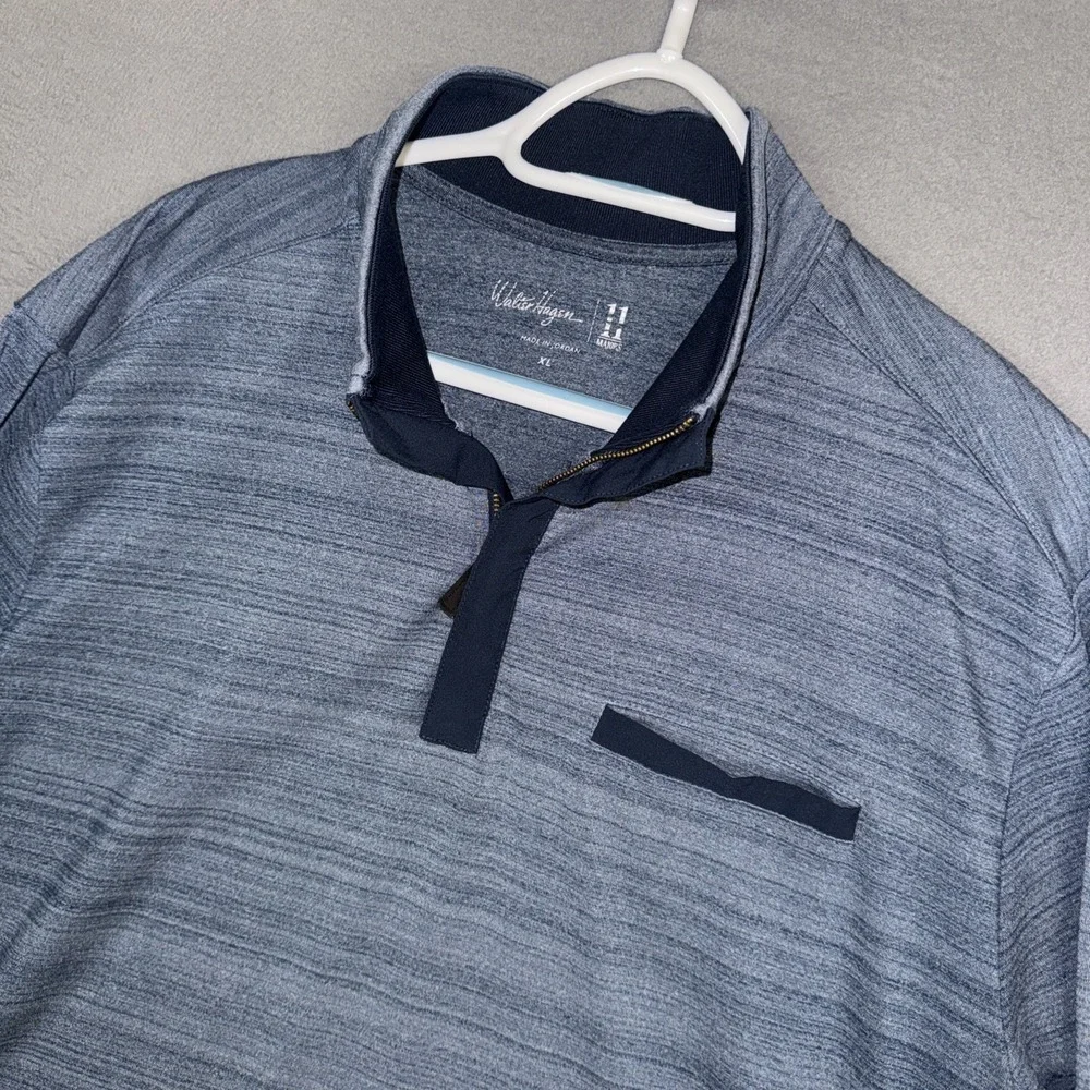 Walter Hagen Sweater Mens XL Blue Gray Heathered Quarter Zip Pullover 11 Majors